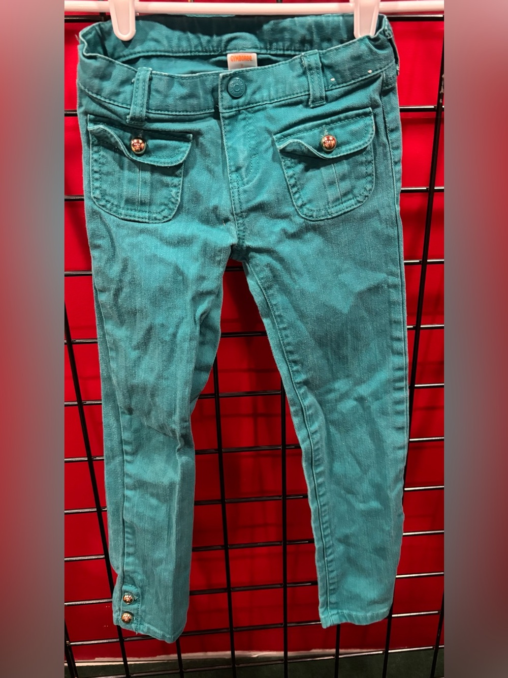 Gymboree Girls Teal Slim Stretch Pants with Front Flap Pockets(Sz7)